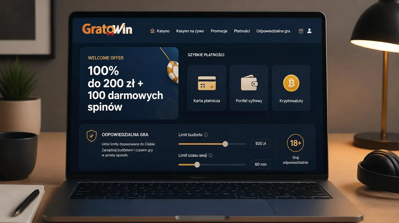 Panel oferty powitalnej obok symboli karty, portfela elektronicznego i kryptowaluty oraz limitów gry